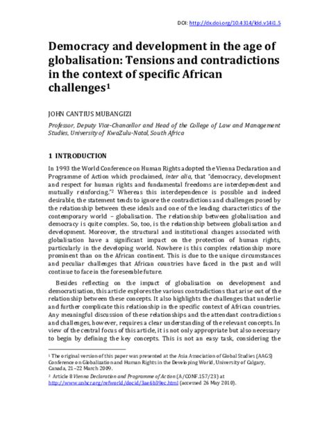 Pdf Democracy And Development In The Age Of Globalisation Tensions