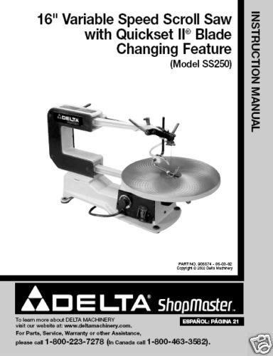 Delta 16 Scroll Saw Instruction Manual Ss250 Ebay