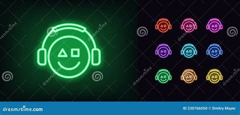 Outline Neon Gamer Icon Glowing Neon Emoticon Gamer With Headphones