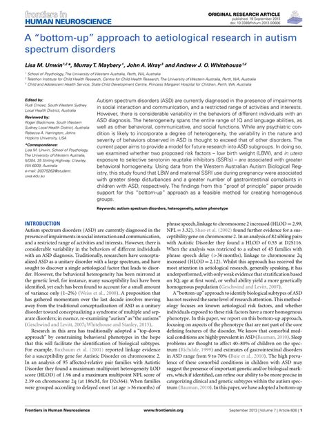 (PDF) A “Bottom-Up” Approach to Aetiological Research in Autism ...