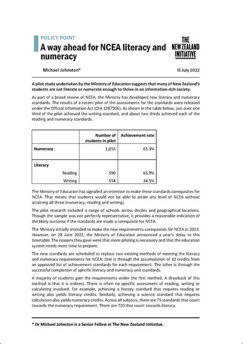 Policy Point A Way Ahead For NCEA Literacy And Numeracy The New