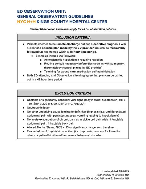 General Observation Guidelines Kings County Hospital Suny Downstate