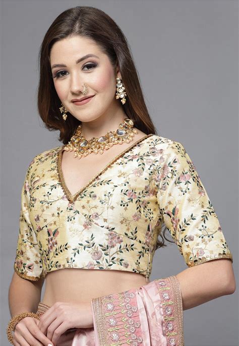 Buy Embroidered Art Silk Back Cut Out Blouse In Cream Online Uac194 Utsav Fashion