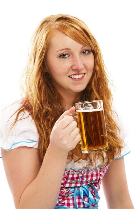 Pretty Bavarian Girl With A Glass Of Beer Stock Image Image Of Dress