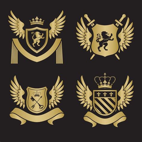 Premium Vector Coat Of Arms Shield With Swords Lion Two Wings At The