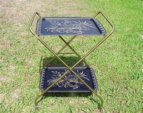 Mid Century Rolling Tea Cart Folding Tray Cart Bar Cart Serving Cart