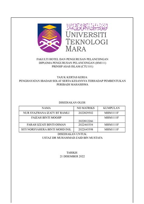 Ctu Assignment Fakulti Hotel Dan Pengurusan Pelancongan Diploma