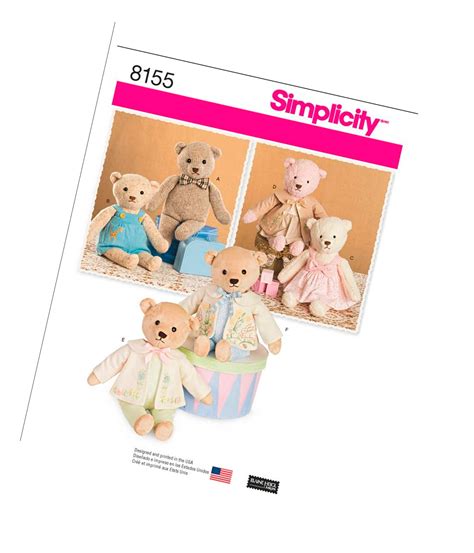 Simplicity 8155 Stuffed Bear Sewing Pattern With Clothing