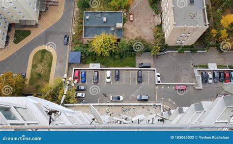 Empty Parking Lots in Front of Buildings, Aerial View. Courtyard of a ...