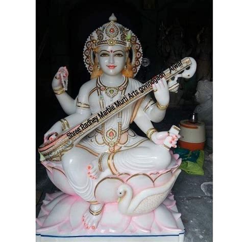 Traditional Hindu White Marble Saraswati Statue For Temple At Rs