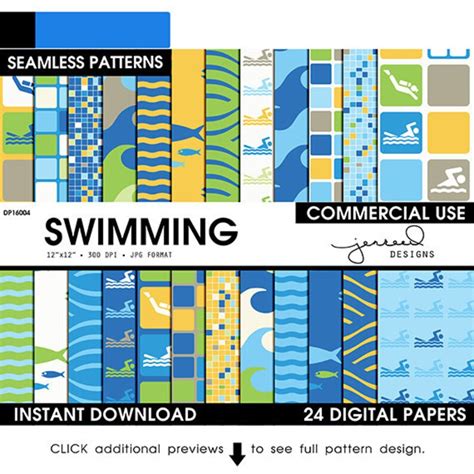 Swimming Scrapbook Paper Pool Digital Paper Summer Etsy