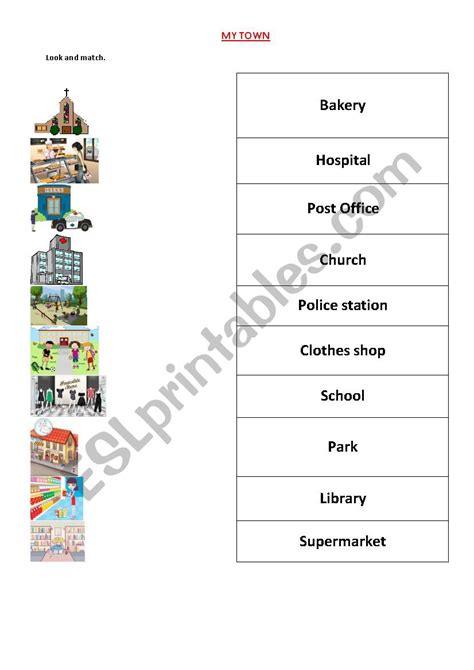 My Town Esl Worksheet By Caballetowanda