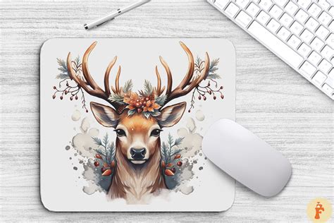 Watercolor Christmas Reindeer Mouse Pad Graphic By Foxmia Creative