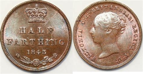 Mynter Farthing 1843 Great Britain Half UNC MA Shops