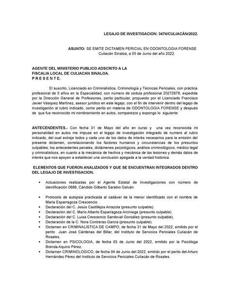 Dictamen Odontologia Forense Mario Alvarez Gonzalez LEGAJO DE