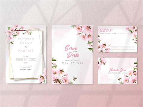 Carte D Invitations De Mariage Sakura En Fleurs PSD Premium