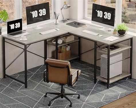 GEROBOOM L Shaped Desk With Shelves 86 Inch Reversible Corner Computer