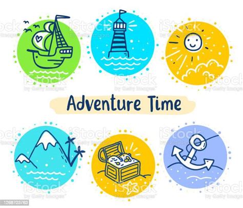 Vector Set Of Illustration Of Lovely Cartoon Adventure Symbol In Frame