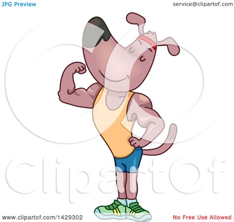 Clipart Of A Cartoon Strong Fit Dog In Fitness Apparel Flexing His