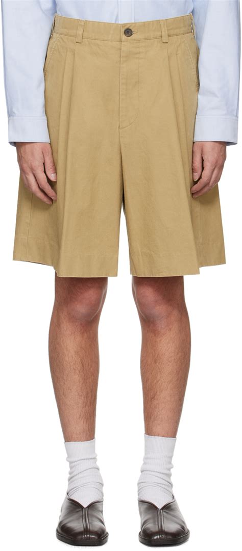 Beige Pleated Shorts By Solid Homme On Sale