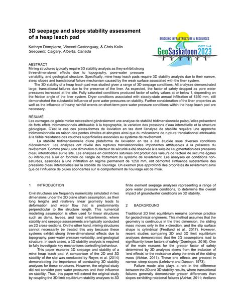 PDF 3D Seepage And Slope Stability Assessment Of A Heap Leach Pad