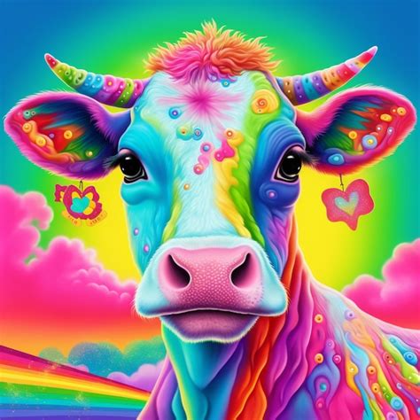 Premium Photo Painting Of A Cow With A Rainbow Colored Mane And A