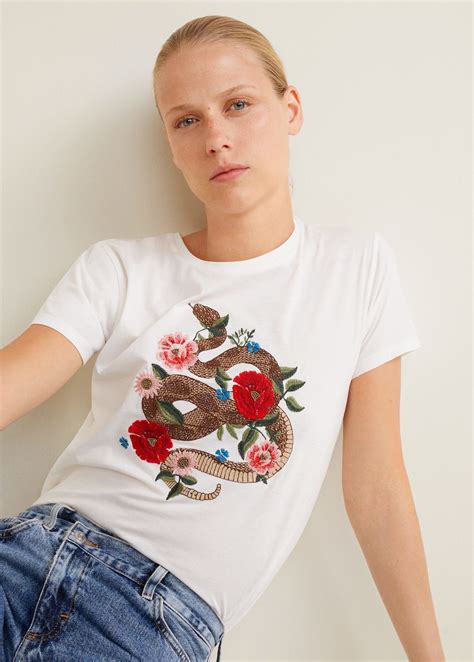 Decorative Embroidery T Shirt Women Mango Usa Womens Shirts