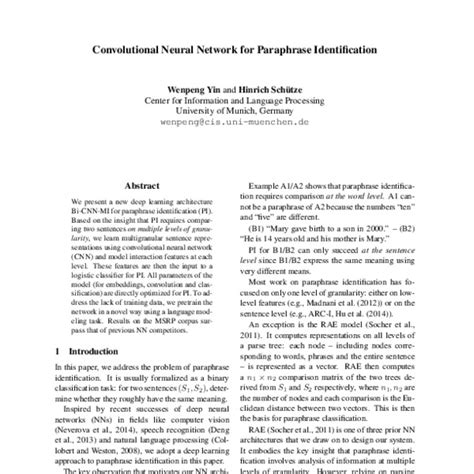 Convolutional Neural Network For Paraphrase Identification Acl Anthology