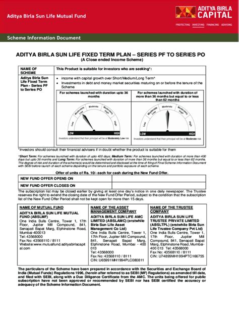 Fillable Online Aditya Birla Sun Life Fixed Term Plan Series Sc Fax