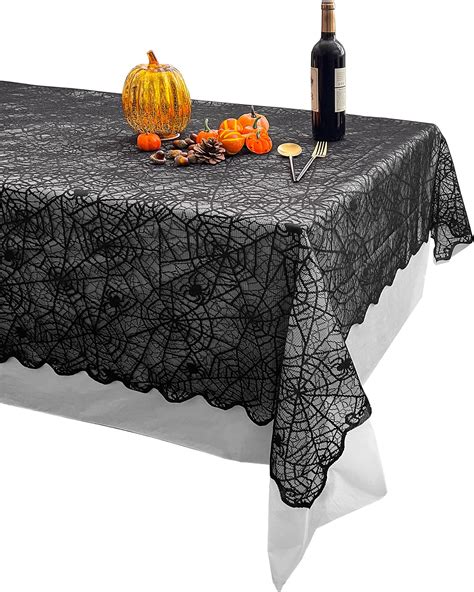 Ibohr Halloween Tablecloth With Spiderweb And Bat Design Lace Rectangular Festival