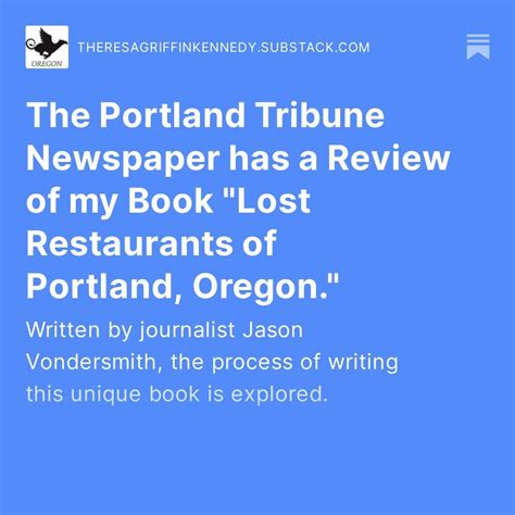 The Portland Tribune Newspaper Has A Review Of Lost Restaurants Of