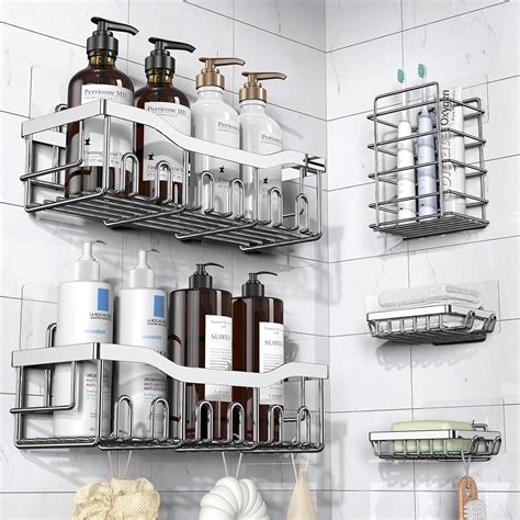 Amazon｜eudele Shower Caddy 5 Packadhesive Shower Organizer For