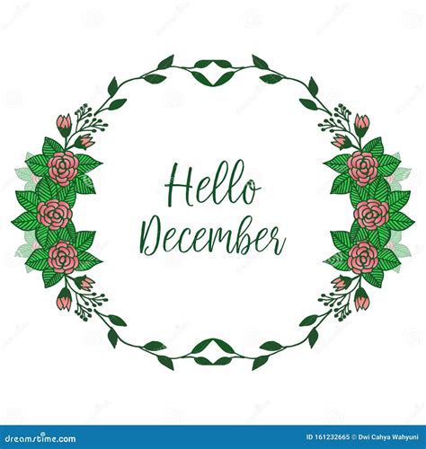 Poster Hello December With Pattern Of Pink Flower Frame Elegant