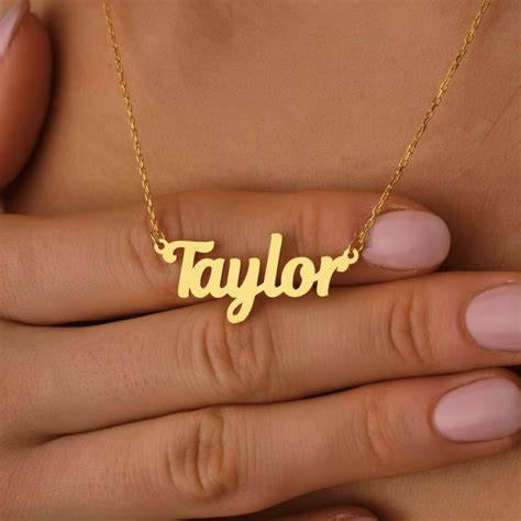 Solid Gold Custom Name Necklace Customizable Nameplate Necklace For Mom Personalized Name