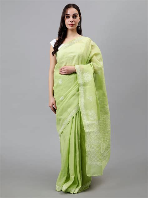 Buy Seva Chikan Ethnic Motifs Embroidered Chikankari Saree Sarees For