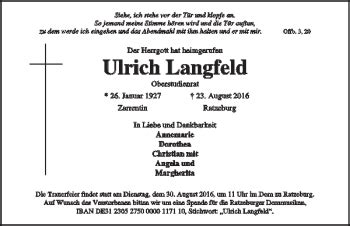 Traueranzeigen Von Ulrich Langfeld Trauer Anzeigen De