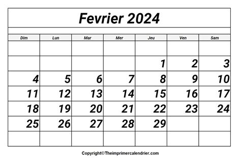 F Vrier Calendrier The Imprimer Calendrier