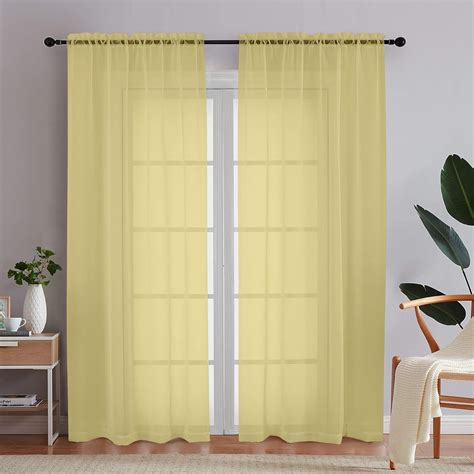 Amazon Ovzme Pack Basic Gold Sheer Curtain Inches Long