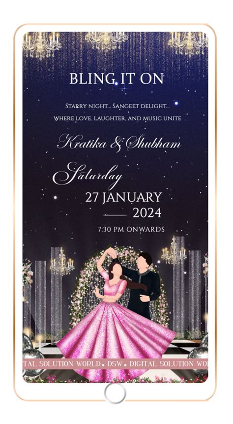 Beautiful Sangeet Ceremony Invitation E Card Caricature Theme Sangeet