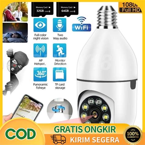 Jual CCTV Lampu V380 HD 8MP Kamera CCTV Wifi Bohlam 360 Derajat PTZ