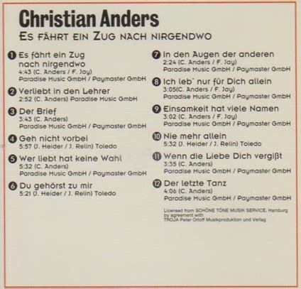 CHRISTIAN ANDERS ES FÄHRT EIN ZUG NACH NIRGENDWO GLORIA MUSIKVERLAG