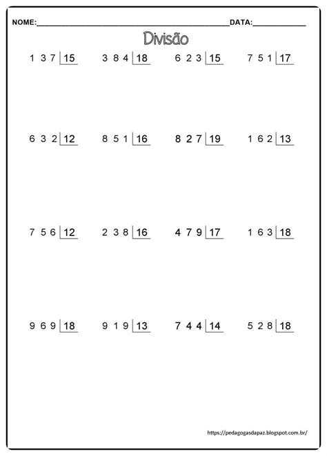 Pedagogas Da Paz Atividades Divis O Dois Algarismos Ano Folha