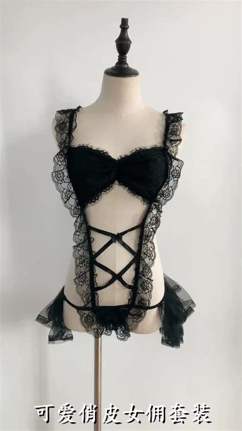 Poeticexist Sexy Lingerie Cute Maid Sexy Perspective Mesh Uniform