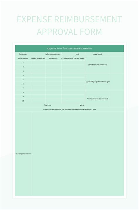 Expense Reimbursement Approval Form Excel Template And Google Sheets