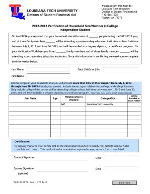 Fillable Online Latech Verification Of HH Size College Indep