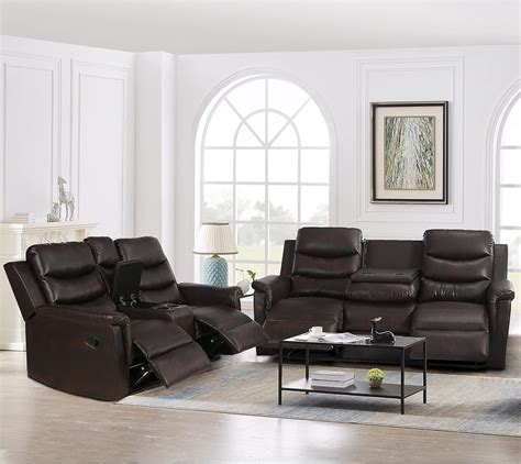 2 Pieces Manual Motion Reclining Sofa Set Include 3 Seater