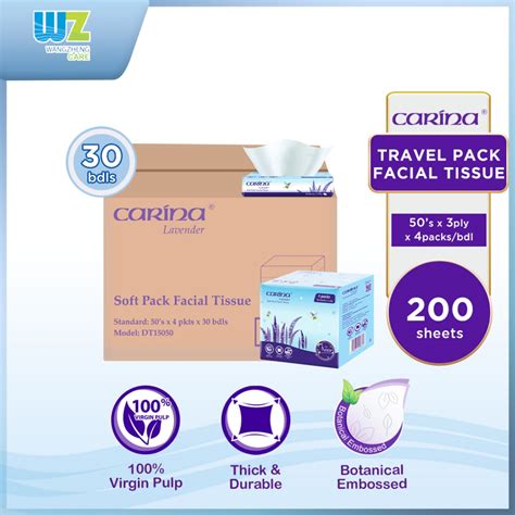 Carina Soft Travel Pack Ply Virgin Pulp Facial Tissue Carton