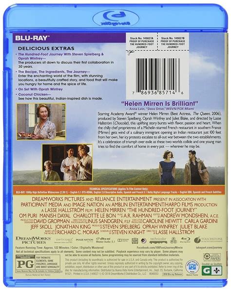 The Hundred Foot Journey Blu Ray Helen Mirren Om Puri Manish Dayal