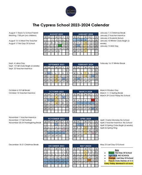 School Calendar – The Cypress School