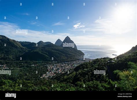 Elevated View Of The Small Town Of Soufriere In St Lucia Stock Photo